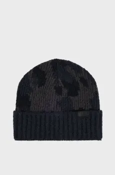 Мужская темно-серая шерстяная шапка с узором Серый ONESIZE HUGO 50502558;028