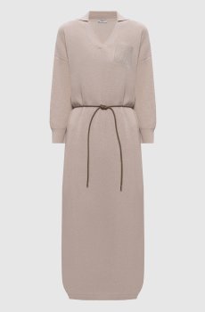 Бежевое платье миди из шерсти, шелка и кашемира