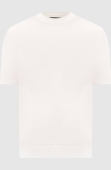 Футболка из шелка цвета айвори с нашивкой логотипа