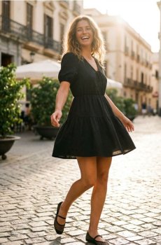 Класична міні сукня babydoll з віскозою - чорний