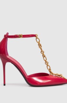 Розовые кожаные глянцевые туфли Sync с цепью