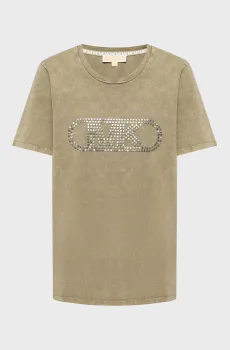 Женская оливковая футболка EMPIRE STUD CLASSIC TEE Оливковый M Michael Kors MS551SC491