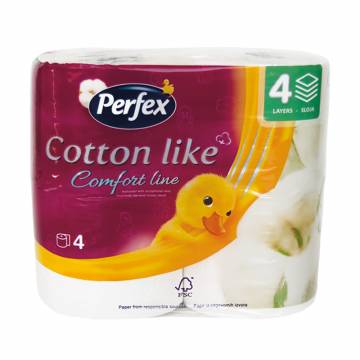 Туалетная бумага Boni Perfex Cotton Like белая, 4-слойная 100 отрывов, 4 рулона