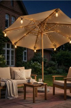 Сонячна садова LED гірлянда для парасолі - чорний