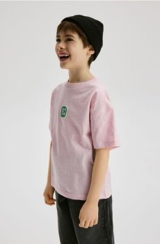 Reserved - Бавовняна футболка з вишивкою - пастельний рожевий - 979IS-03X