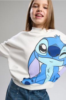 Світшот із круглим вирізом і принтом Lilo & Stitch - кремовий