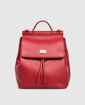 Детский красный кожаный рюкзак с логотипом