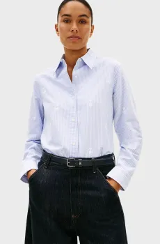 Женская голубая рубашка в полоску OXFORD Голубой S Tommy Hilfiger WW0WW49386