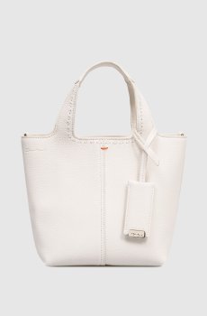 Белая кожаная сумка-тоут с тиснением логотипа