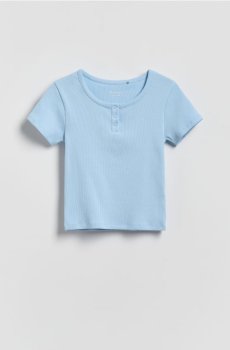 Reserved - Футболка в рубчик із ґудзиками - блідо-блакитний - 401HU-05X