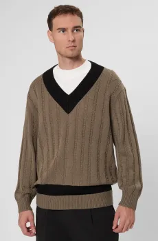 Мужской коричневый шерстяной пуловер Коричневый M HUGO 50546993;032