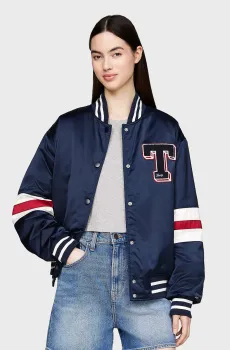 Женский темно-синий бомбер TJW LETTERMAN SATIN BOMBER Синий L Tommy Jeans DW0DW18306
