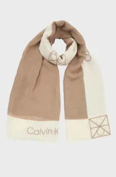 Женский бежевый льняной платок LINEN BLEND EMBLEM PAREO SCARF Коричневый OS Calvin Klein LV04F9021G
