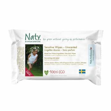 Детские влажные экосалфетки Naty Sensitive Wipes без запаха, 20 шт Детские влажные экосалфетки Naty Sensitive Wipes без запаха, 20 шт