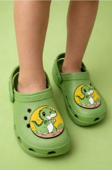 Клоги з мотивом динозавра - світло-зелений