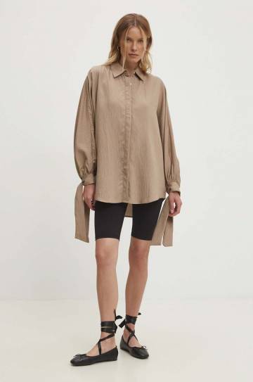 Рубашка Answear Lab женская цвет коричневый relaxed классический воротник Рубашка Answear Lab женская цвет коричневый relaxed классический воротник
