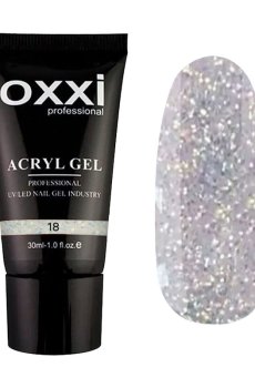Акрил-гель для ногтей Oxxi Professional Acryl Gel 18 Прозрачный с голографическими блестками, 30 мл