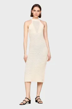 Женское бежевое платье CROCHET MIDI DRESS Бежевый M Tommy Hilfiger WW0WW41747