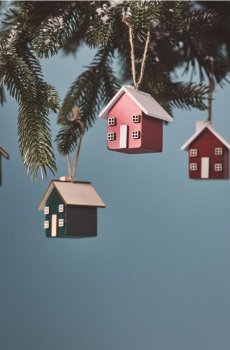 Набір різдвяних підвісних декоративних прикрас у формі будиночків 4 pack - червоний