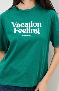 Бавовняна футболка з написом - темно-бірюзовий