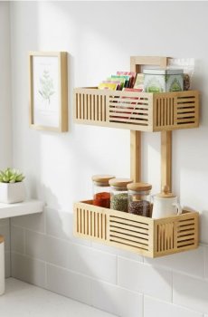 Дворівнева бамбукова полиця - бежевий