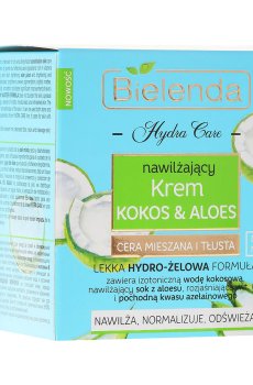 Крем для лица Bielenda Hydra Care Moisturizing Face Cream Coconut and Aloe Vera для комбинированной и жирной кожи, 50 мл