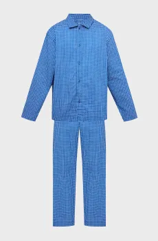 Мужская синяя пижама (рубашка, брюки) в клетку POPLIN Синий M Calvin Klein LV00NM2995