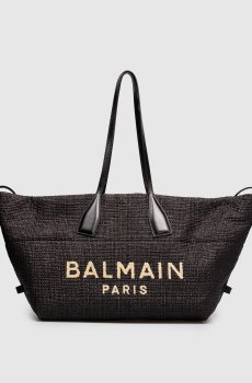 Черная плетеная сумка-тоут из рафии с логотипом