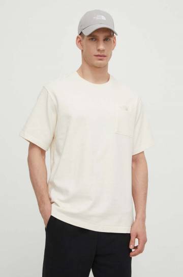 Хлопковая футболка The North Face мужская цвет бежевый однотонная NF0A87D1QLI1 Хлопковая футболка The North Face мужская цвет бежевый однотонная NF0A87D1QLI1