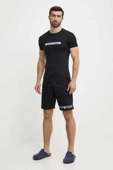 Хлопковая футболка lounge Emporio Armani Underwear цвет чёрный с принтом 111035 4R517 Хлопковая футболка lounge Emporio Armani Underwear цвет чёрный с принтом 111035 4R517
