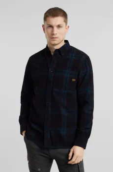 Мужская темно-синяя вельветовая рубашка в клетку One pkt regular Синий S G-Star RAW D24292,C549