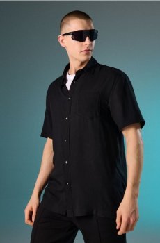 Віскозна сорочка з коротким рукавом - чорний