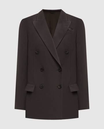 Коричневый двубортный жакет с шерстью