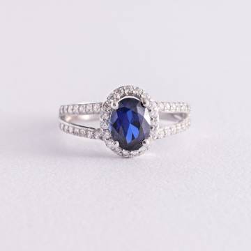 Серебряное кольцо с сапфиром и фианитами 1351/1р-HSPH Серебряное кольцо с сапфиром и фианитами 1351/1р-HSPH