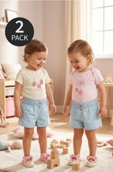 Бавовняне дитяче боді з фруктовим принтом 2 pack - кремовий