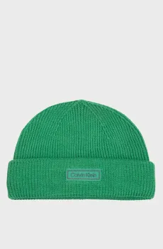 Мужская зеленая шерстяная шапка PATCH CHUNKY Зеленый ONESIZE Calvin Klein LV04D8058G