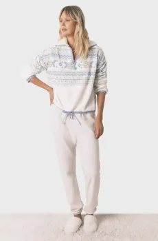 Женская белая пижама с узором (кофта, брюки) Белый M womensecret 3592481