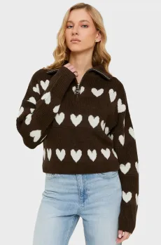 Женская темно-коричневая кофта с узором Коричневый L Tally Weijl SPUACSAMILA