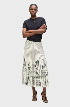Женская белая плиссированная юбка с узором paris sketch Белый 40 Karl Lagerfeld A4W12024