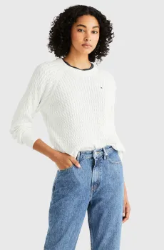 Женский белый джемпер CO CABLE C-NK Белый L Tommy Hilfiger WW0WW41142