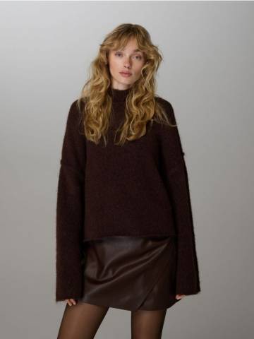 Reserved - Спідниця-шорти зі штучної шкіри - темно коричневий - 3220D-89X