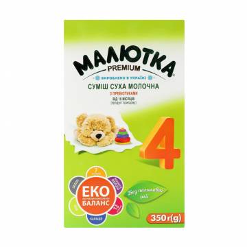 Детская сухая молочная смесь Малютка Premium 4 с пребиотиками, от 1.5года, 350 г Детская сухая молочная смесь Малютка Premium 4 с пребиотиками, от 1.5года, 350 г