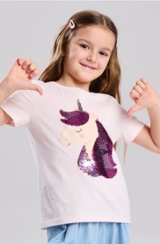 Бавовняна футболка з аплікацією з паєток - пастельний рожевий
