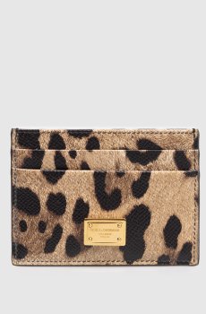 Бежевый кожаный картхолдер в анималистичный принт