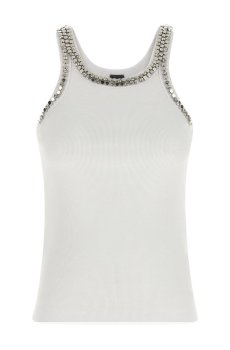 Pinko White Round Neck Rhinestone Top