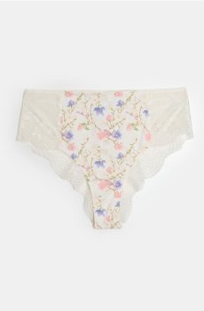 Мереживні бразильські трусики з високою талією - кремовий