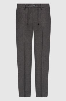 Серые брюки из льна, шерсти и шелка с эмблемой