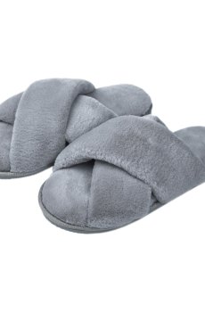 Женские комнатные тапочки Twins HS-Lux открытые, меховые, перекрест, темно-серые, размер 36-37 (24 см)