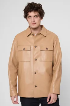 Мужская бежевая кожаная куртка Бежевый 48 BOSS 50543222;260