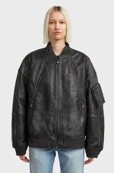 Женский темно-серый кожаный бомбер Macro Серый L G-Star RAW D26980,E082